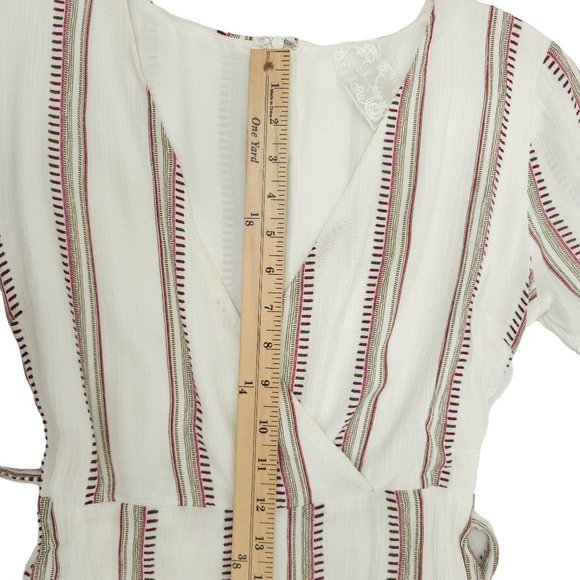 Sadie And Sage Striped Romper Size S Tie Belt Back Zip Lined Deep V Neck - Picture 9 of 16